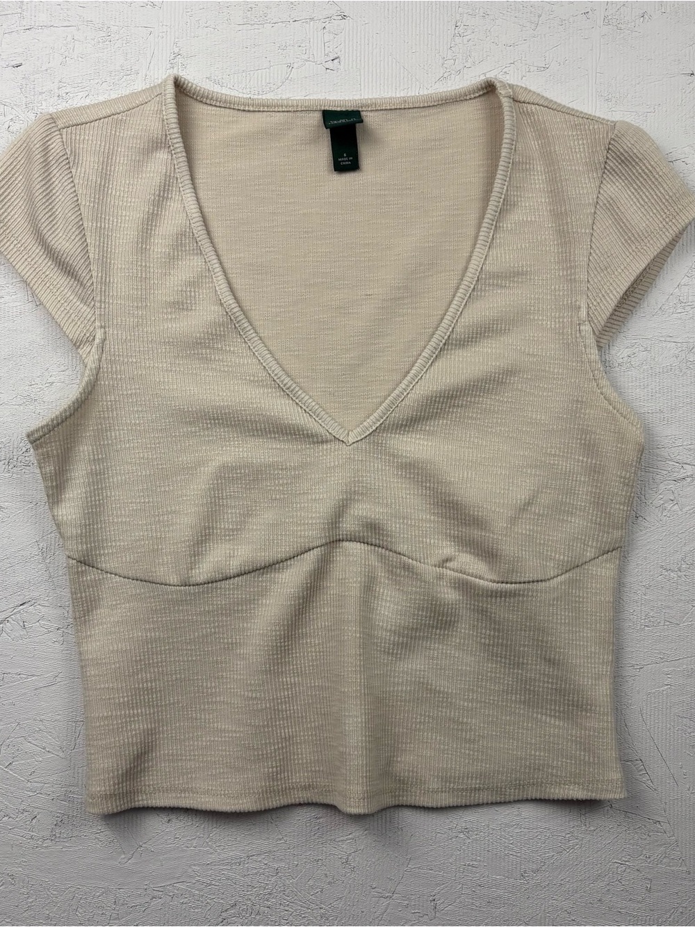Wild Fable Ribbed V-Neck Cap Sleeves Top in Light Beige Sz Small - Picture 4 of 10
